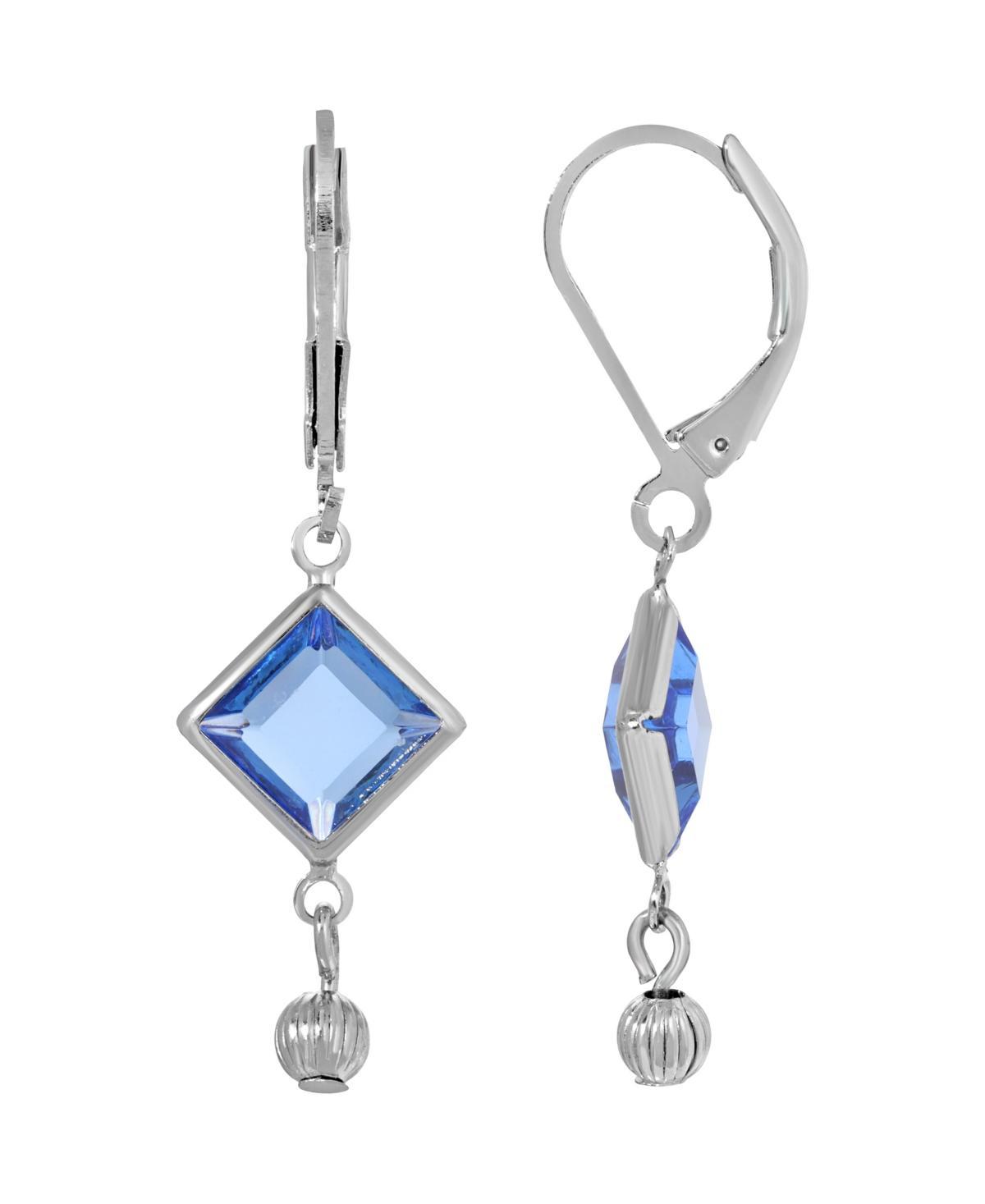 1928 Silver Tone Light Blue Crystal Square Drop Earrings, Women's - Size: One Size Product Image