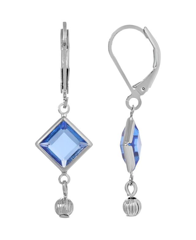 2028 Womens Silver-Tone Light Blue Crystal Square Drop Earrings Product Image