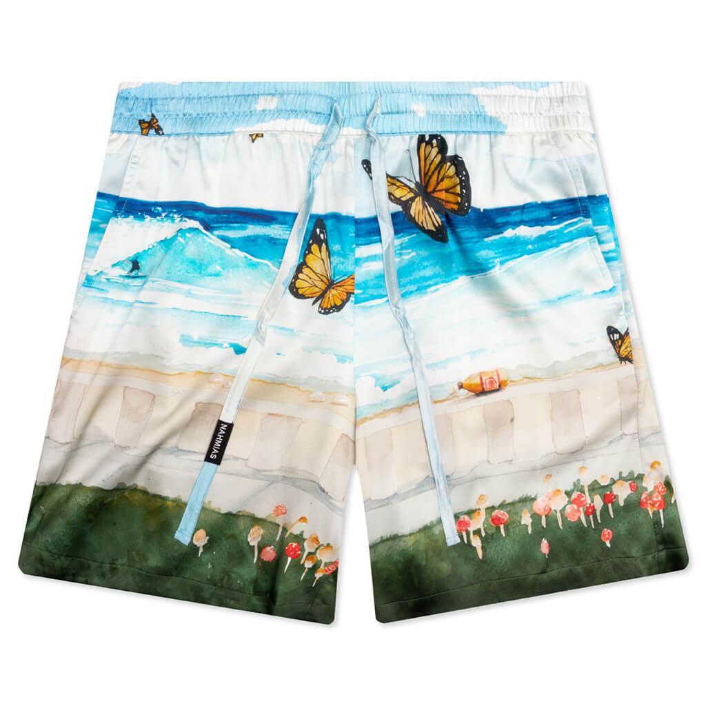 Butterfly Beach Silk Shorts - Blue Multi Male Product Image