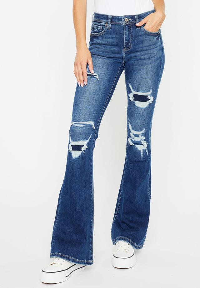 Kancan Womens Mid Rise Ripped Flare Jeans Blue Size 27 - Maurices Product Image