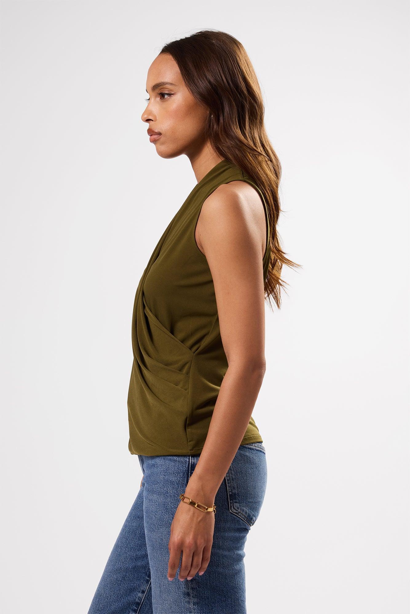 Calais Stretch Knit Tank - Olive Green Product Image