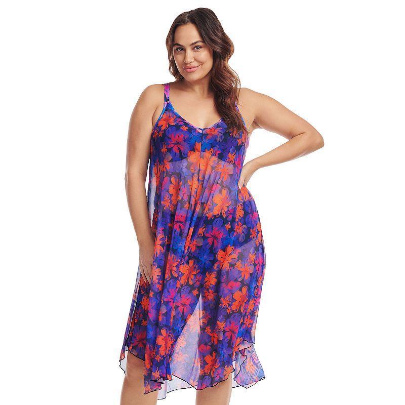 Plus Size Mazu Linework Paisley Flowy Mesh Coverup Swimdress, Womens Product Image