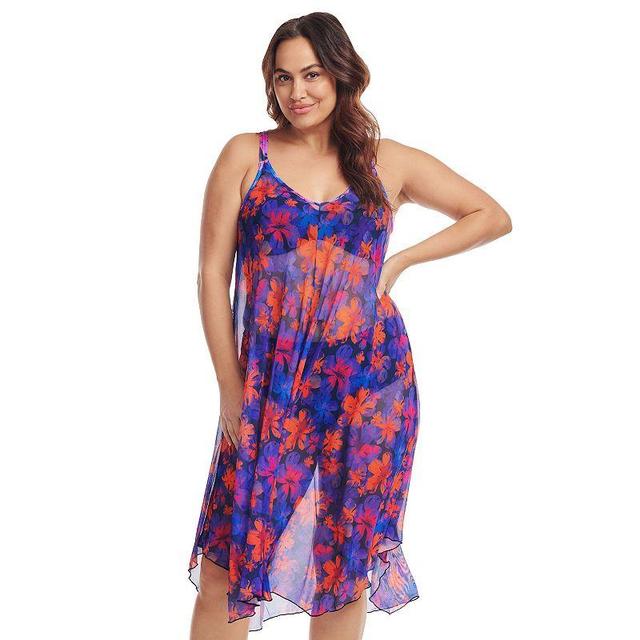 Plus Size Mazu Linework Paisley Flowy Mesh Coverup Swimdress, Womens Product Image