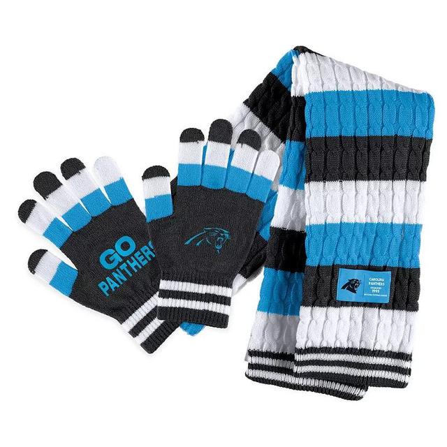 Womens Wear by Erin Andrews Carolina Panthers Striped Scarf and Gloves Set Product Image