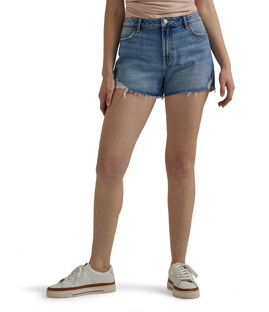 Wrangler® High Rise Frayed Hem Vintage Denim Shorts product image