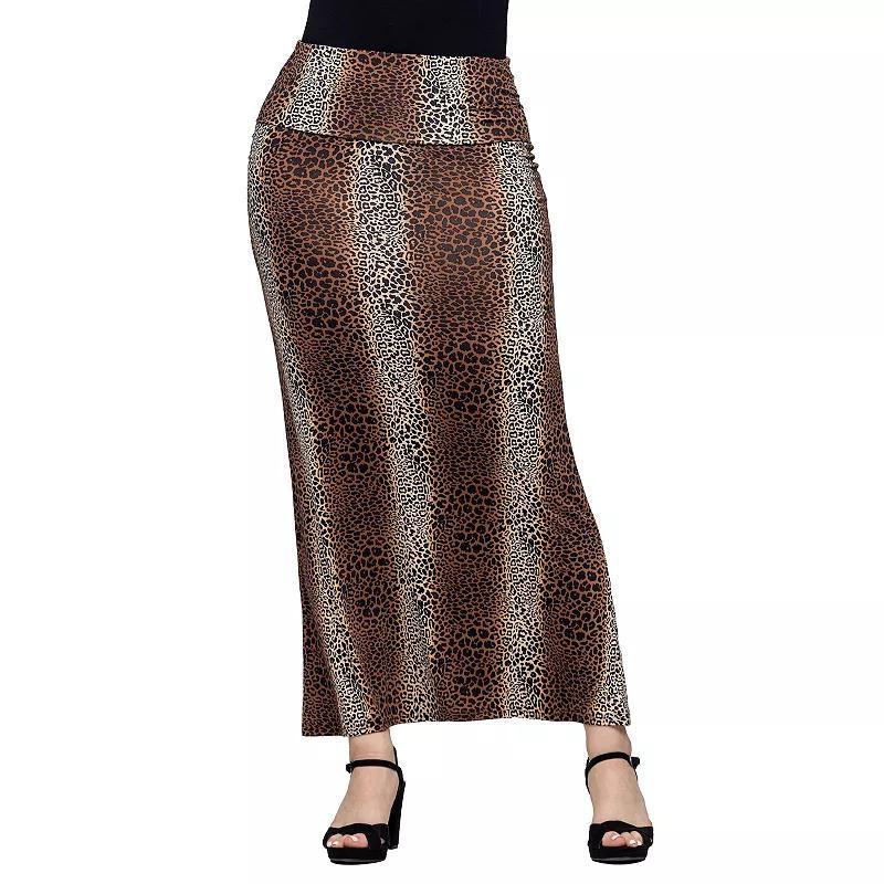 Womens 24Seven Comfort Apparel Animal Print Foldover Waist Maxi Skirt Red Team Product Image