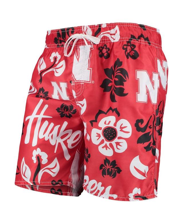 Mens Wes & Willy Scarlet Nebraska Huskers Floral Volley Swim Trunks Product Image