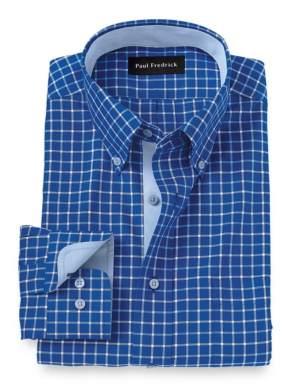 Tailored Fit Non-iron Cotton Check Dress Shirt With Contrast Trim Product Image