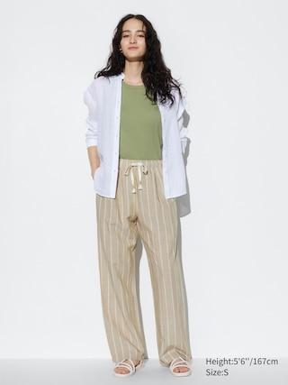 Womens Linen Blend Easy Pants Beige Small UNIQLO US Product Image