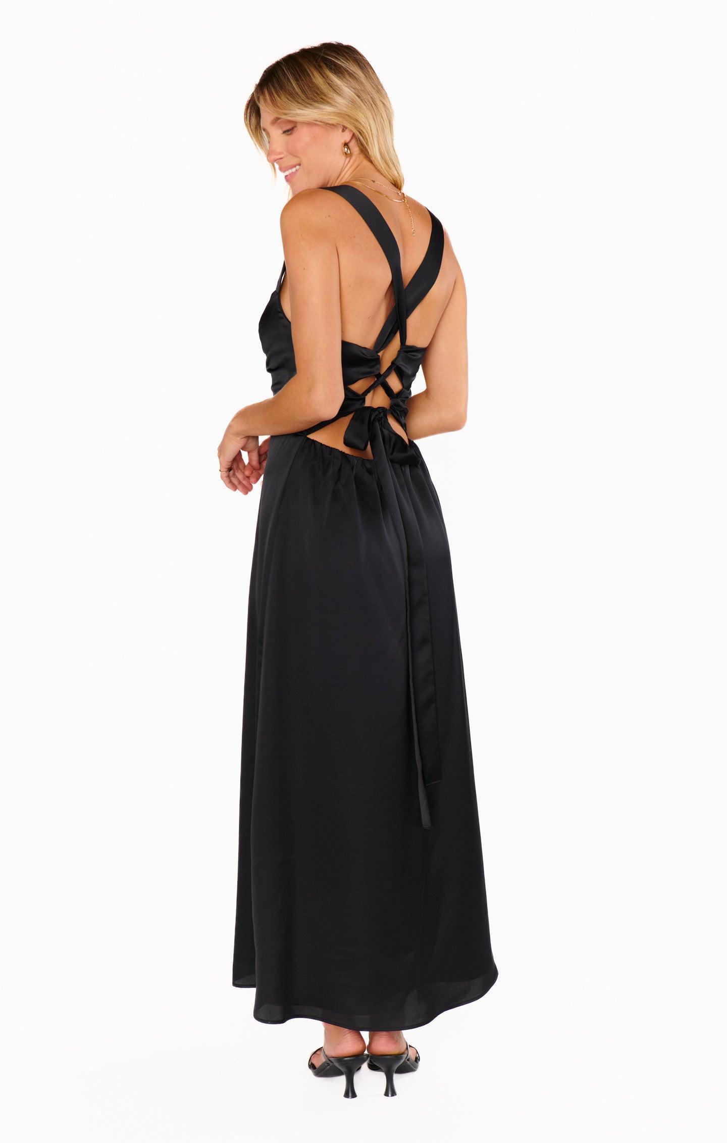 Mina Midi Dress ~ Black Luxe Satin Product Image