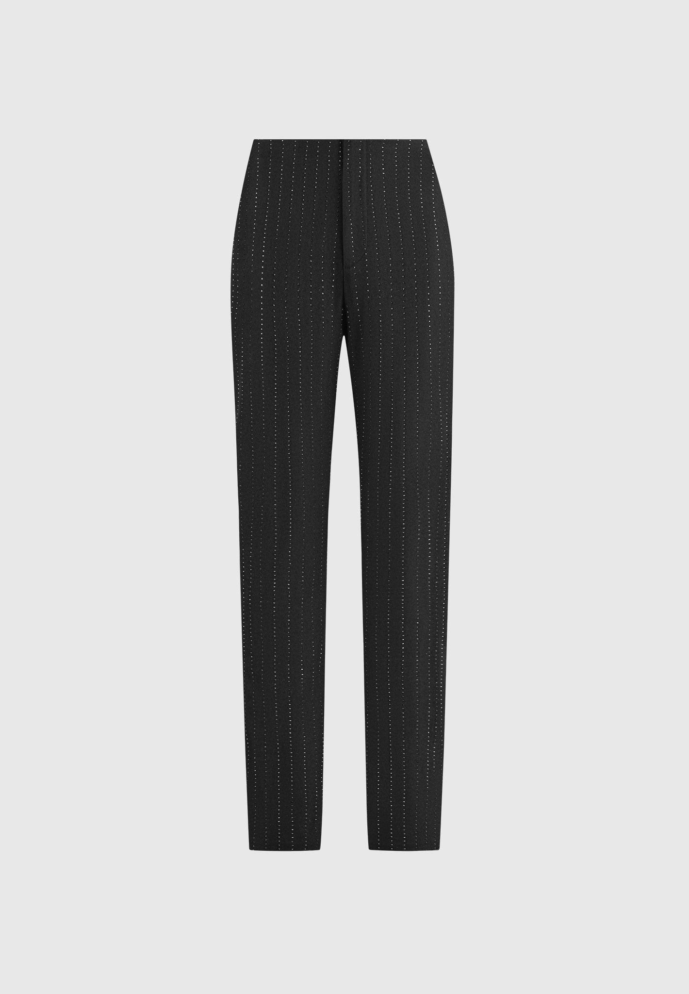 Rhinestone Tailored Straight Leg Trousers - Black Female Product Image