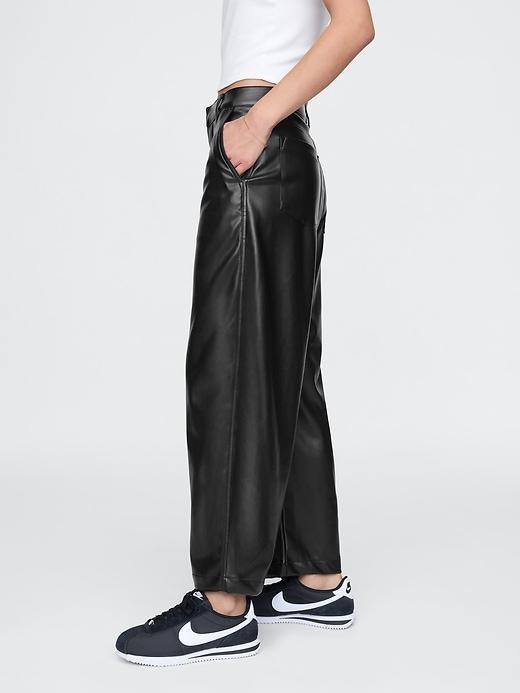 Mid Rise Vegan Leather Barrel Pants Product Image