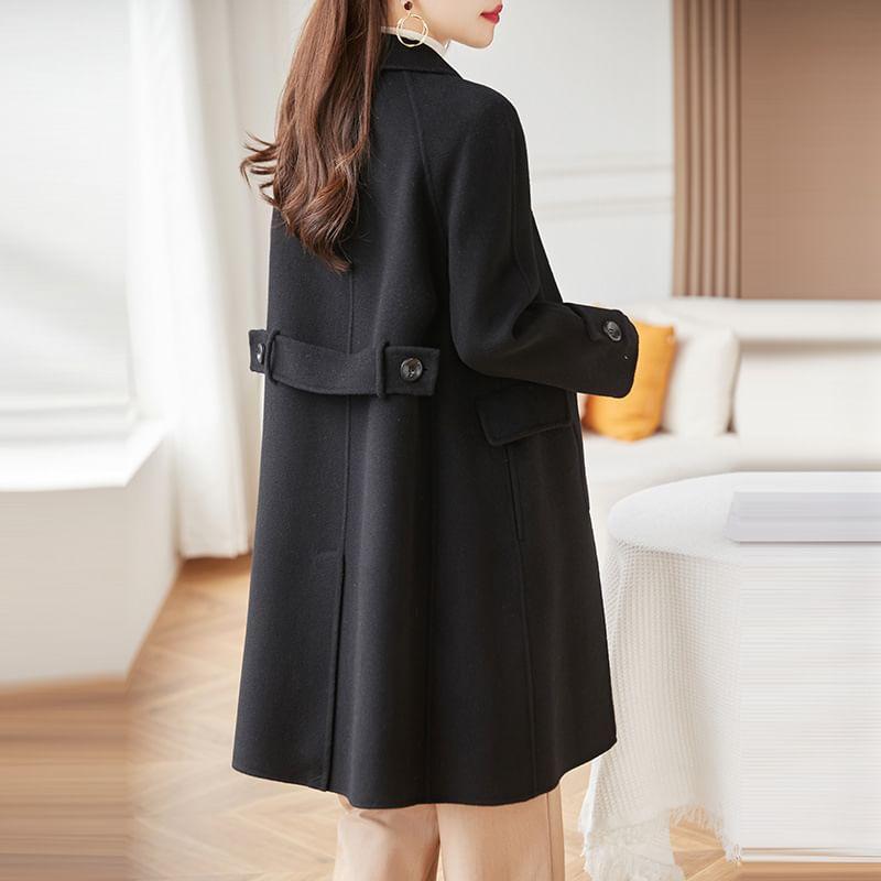 Collared Plain Single Breasted Long Coat Product Image