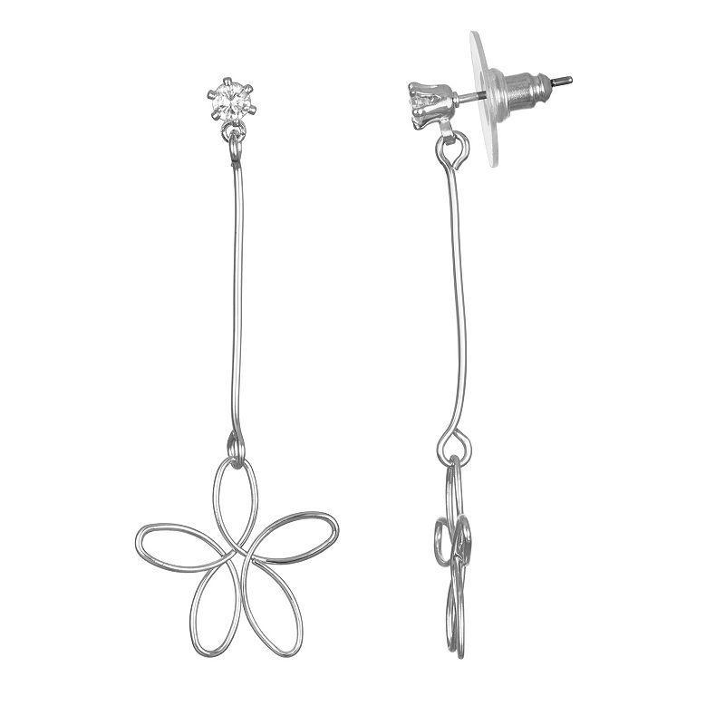 LC Lauren Conrad Silver Tone Open Flower Nickel Free Drop Earrings, Womens Product Image