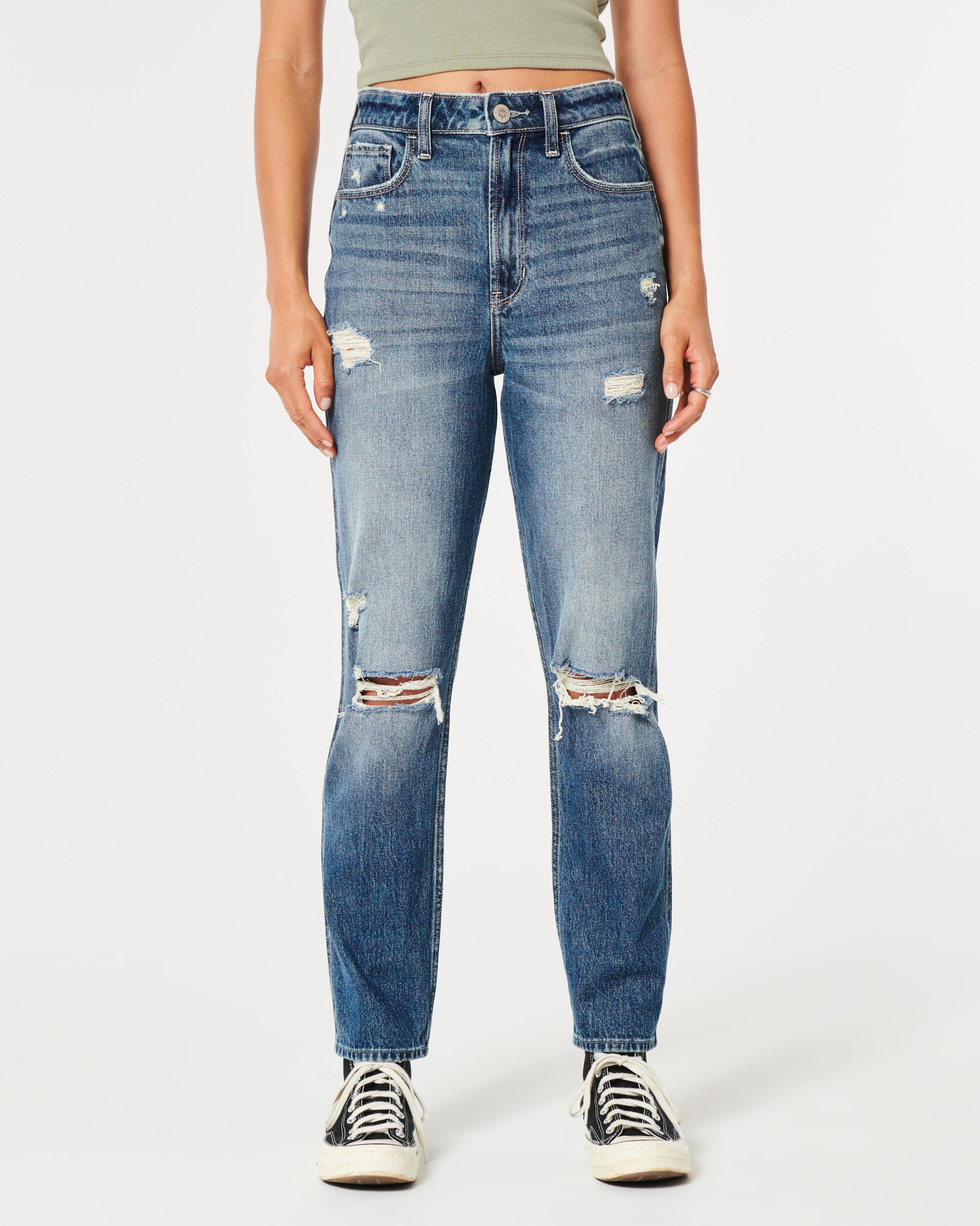 Ultra High-Rise Ripped Medium Wash Mom Jeans Product Image