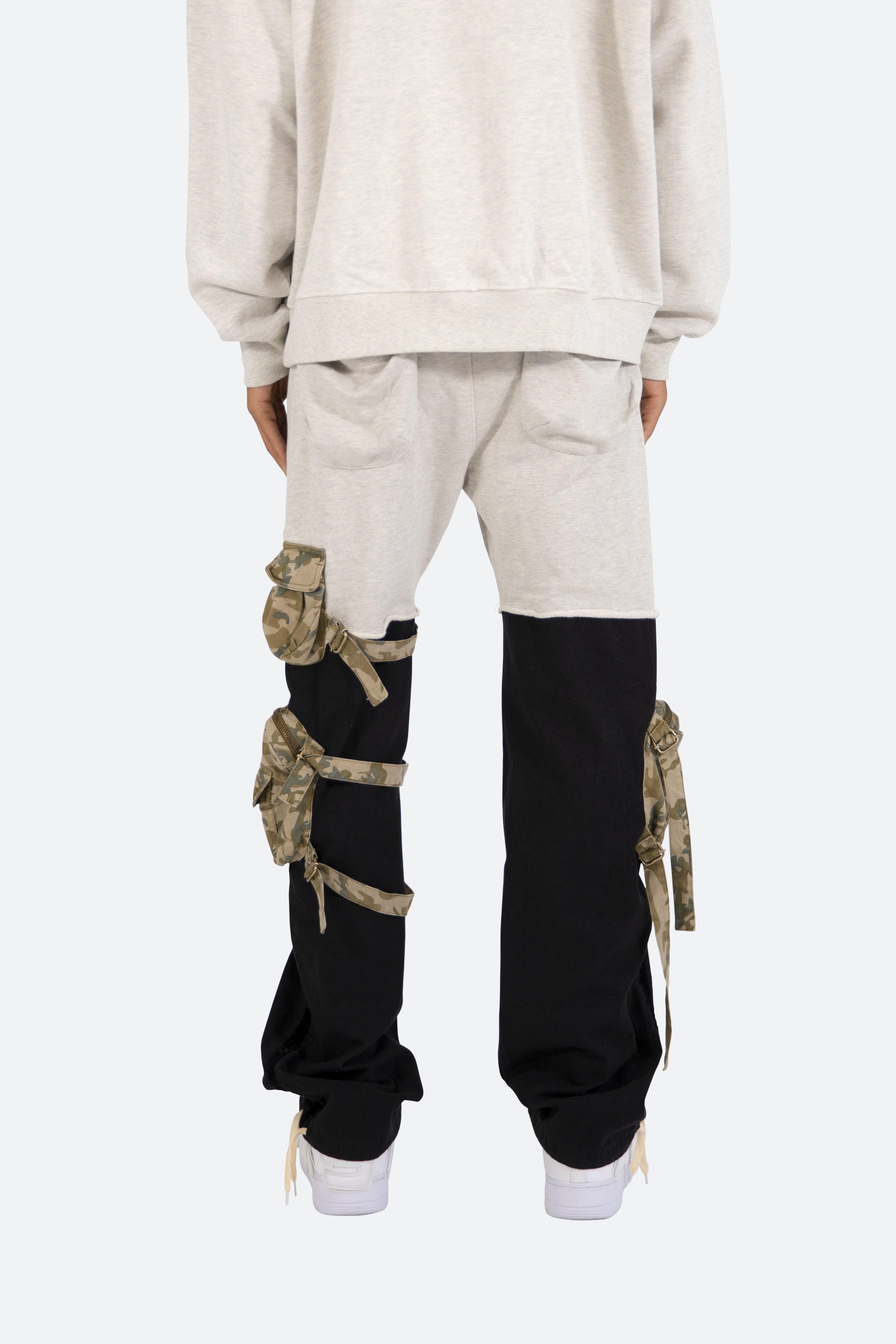 Mixed Material Cargo Pants - Black/Grey Product Image