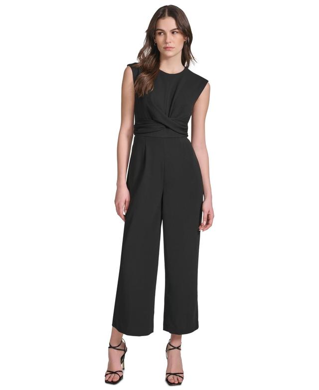 Calvin Klein Womens Twist-Front Flare-Leg Jumpsuit Product Image