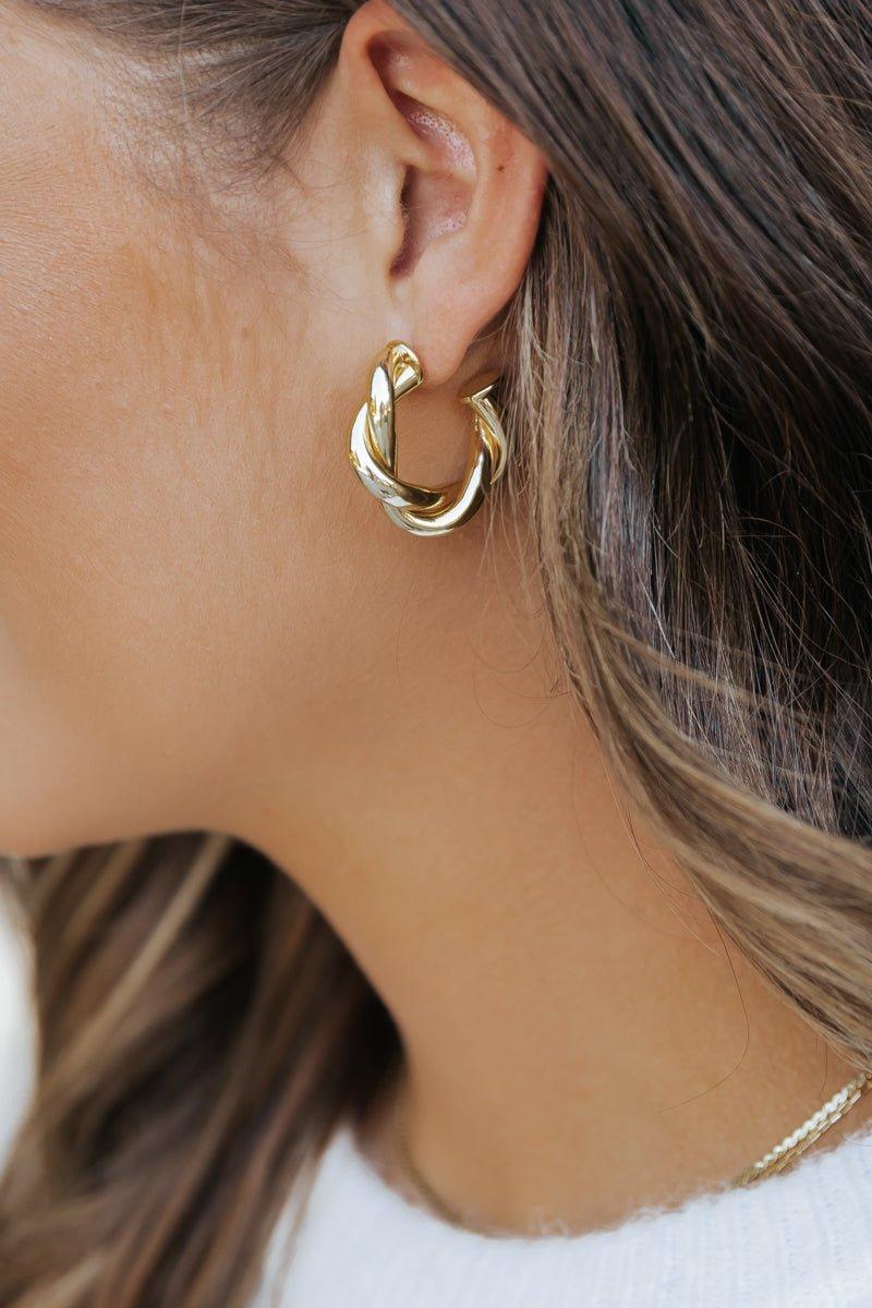 Gold Dipped Metallic Twisted Hoop Earrings Product Image