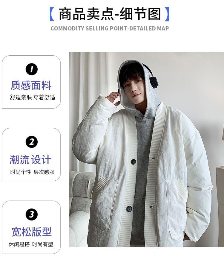 V-Neck Button-Up Padded Jacket Product Image