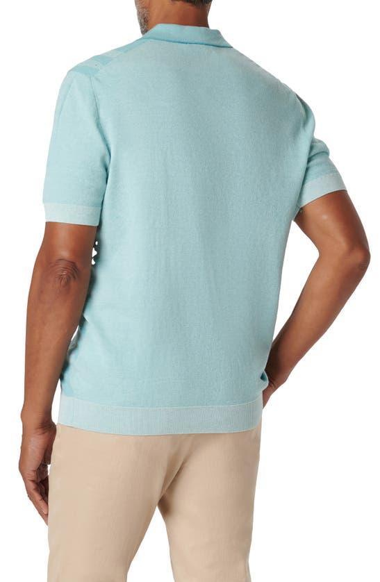 BUGATCHI Men's Palm-print Johnny Collar Short-sleeve Polo Sweater In Jade Product Image