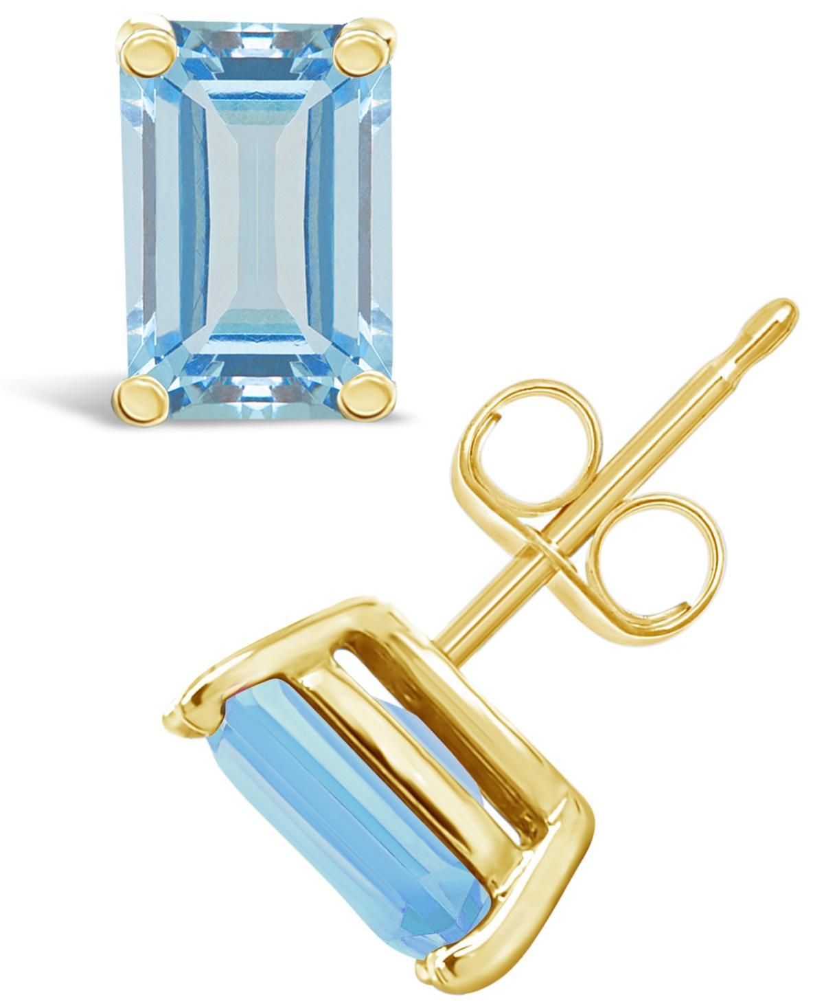 Celebration Gems 14k Gold Emerald Cut Aquamarine Stud Earrings, Womens, Blue Product Image