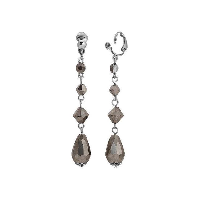 1928 Silver Tone Hematite Crystal Linear Drop Clip-On Earrings, Womens, Gray Product Image