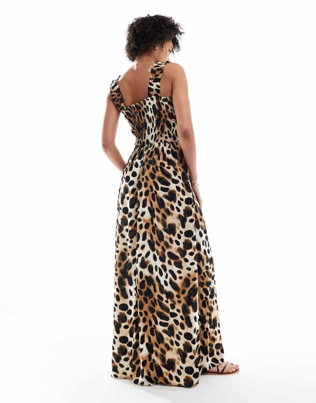 JDY Tall shirred top maxi dress in leopard print Product Image