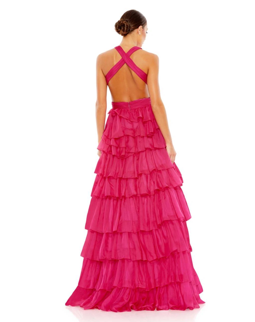 Chiffon Layered Cut Out Ballgown In Fuchsia Product Image