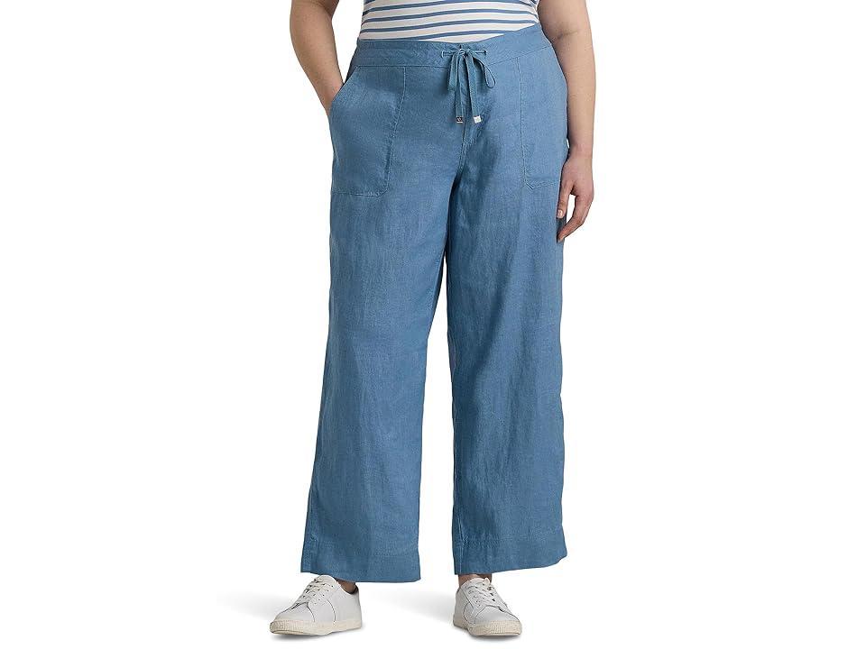 LAUREN Ralph Lauren Plus-Size Linen Wide-Leg Pant (Pale Azure) Women's Casual Pants Product Image