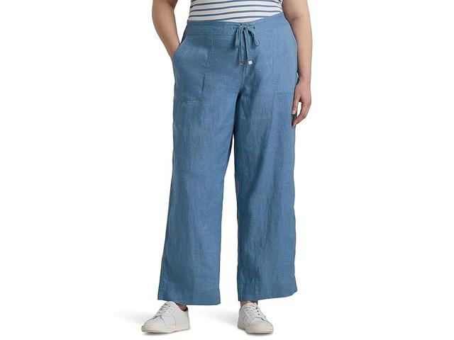 LAUREN Ralph Lauren Plus-Size Linen Wide-Leg Pant (Pale Azure) Women's Casual Pants Product Image