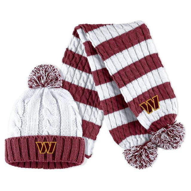 Womens WEAR by Erin Andrews White Washington Commanders Cable Stripe Cuffed Knit Hat with Pom and Scarf Set Product Image