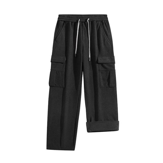 Drawstring Waist Plain Loose Fit Cargo Pants Product Image