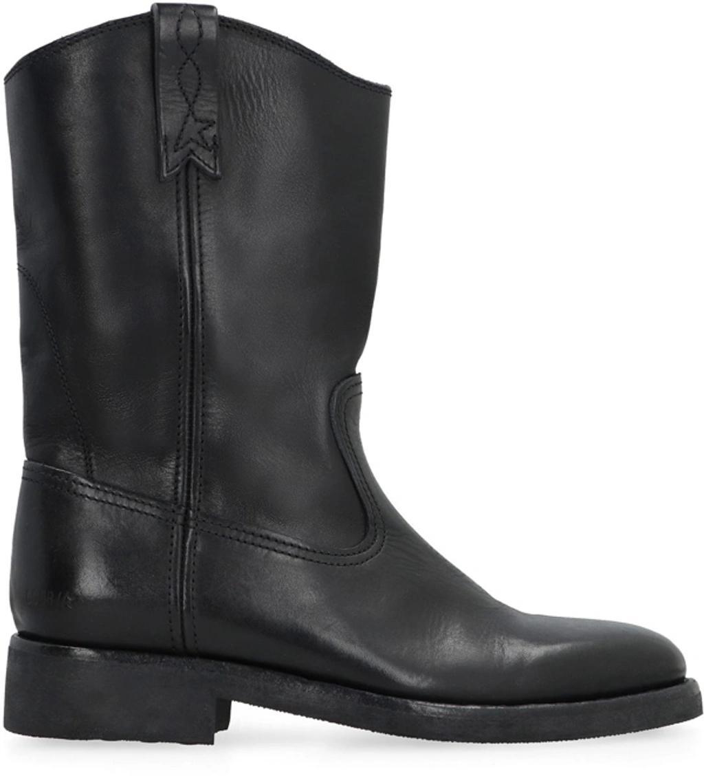 Biker Leather Ankle Boots In Black Product Image