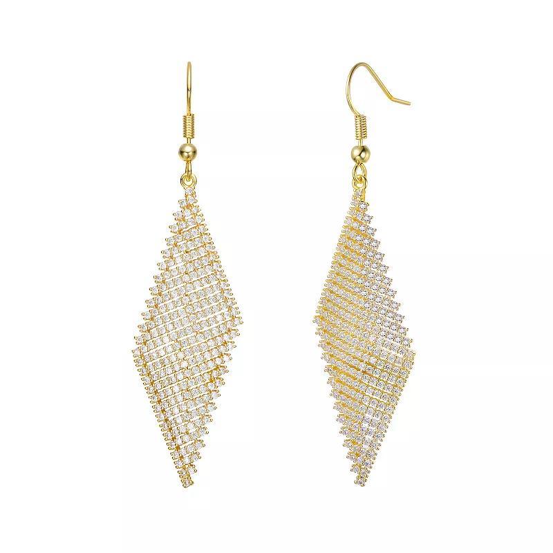 14k Gold Over Silver Cubic Zirconia Mesh Dangle Drop Earrings, Womens, Gold Tone Product Image