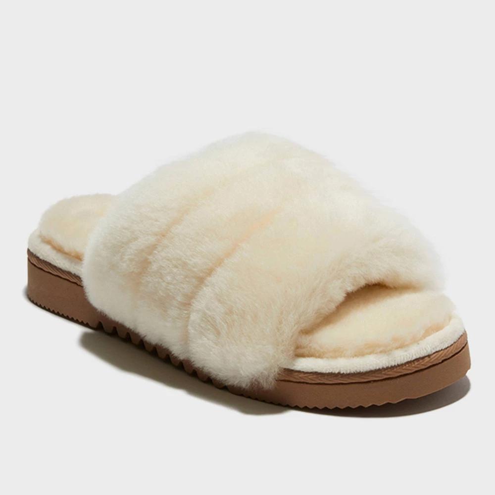 dluxe by dearfoams Womens Shearling One Band Slide Slippers - Cream 7 Product Image