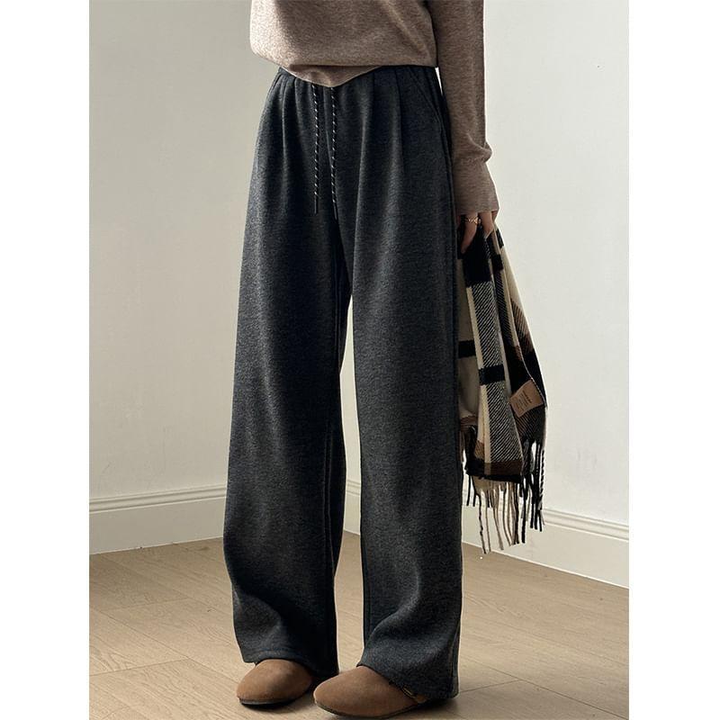 Drawstring Waist Plain Wide Leg Sweatpants Product Image