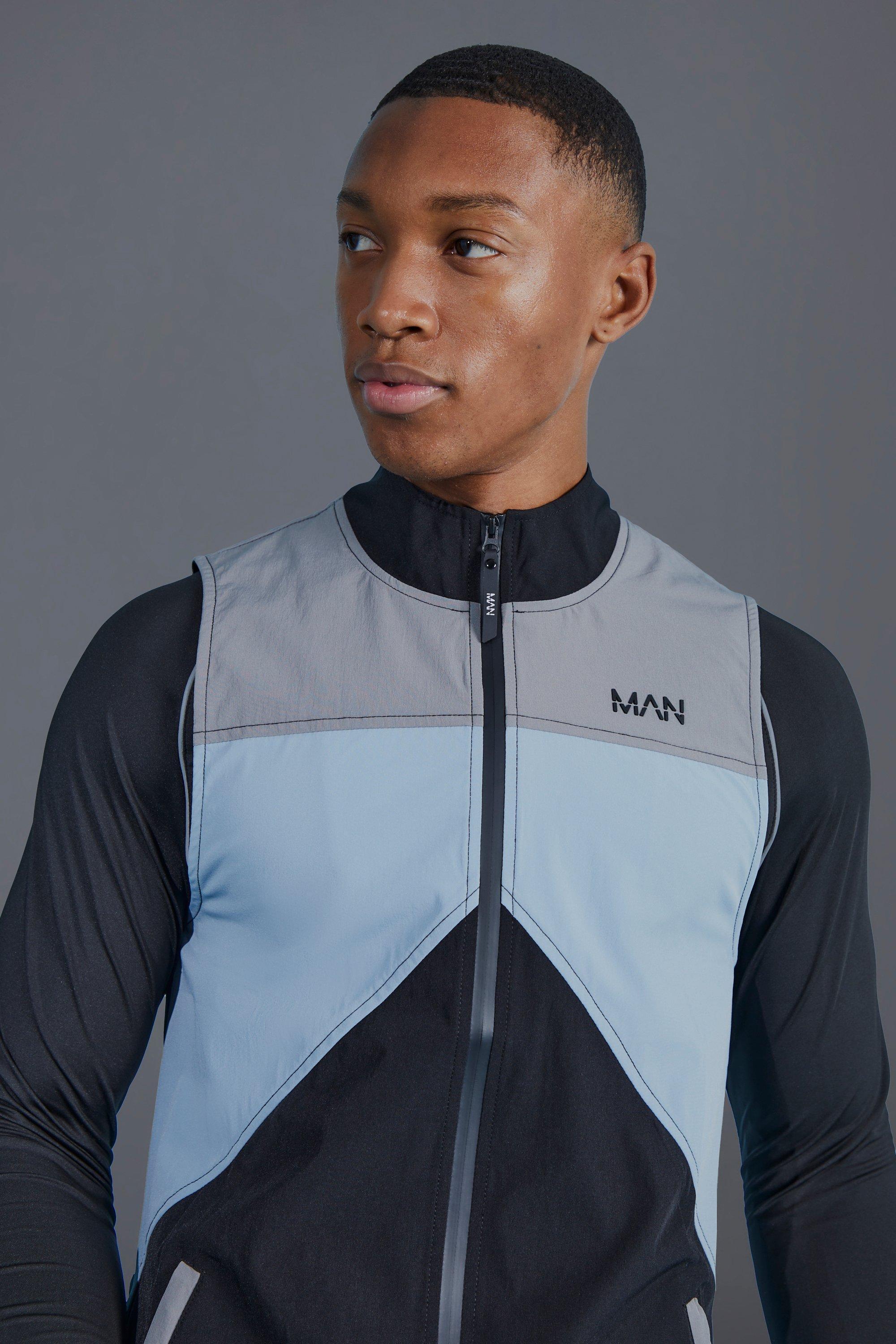 Man Active Colour Block Panelled Gilet | boohooMAN USA Product Image