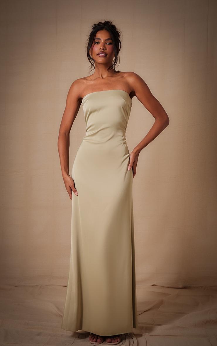 Sage Bridesmaid Satin Bandeau Maxi Dress Product Image