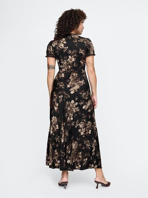 Satin Lace-Trim Floral Maxi Dress Product Image