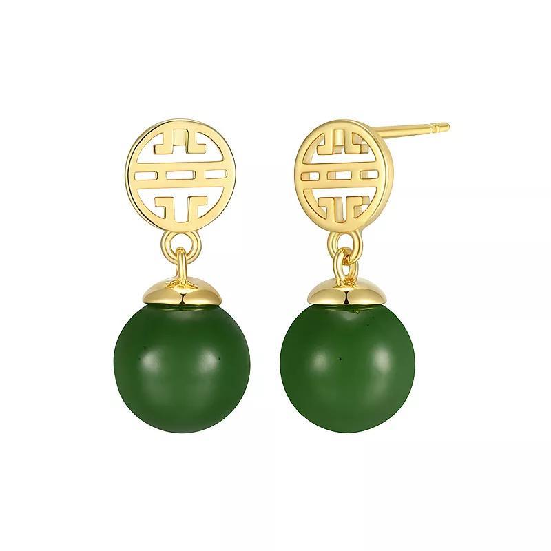 Dynasty Jade Sterling Silver Nephrite Jade Bead Drop Earrings, Womens, Gold Tone Product Image