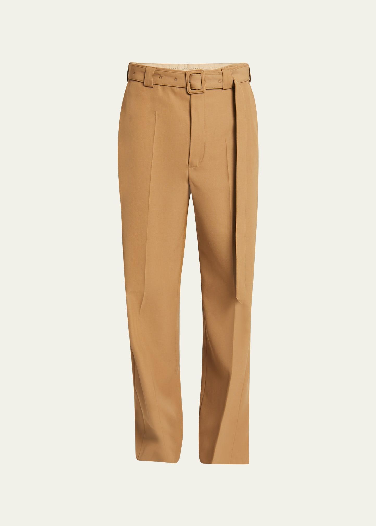 Mens Wool-Blend Gabardine Belted Pants Product Image