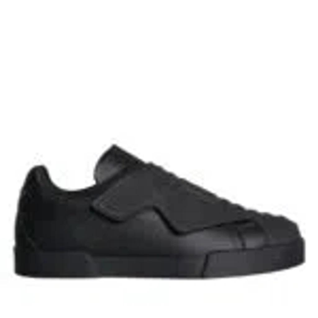 Black Leather Slip On Low Top Sneakers Shoes In White Product Image