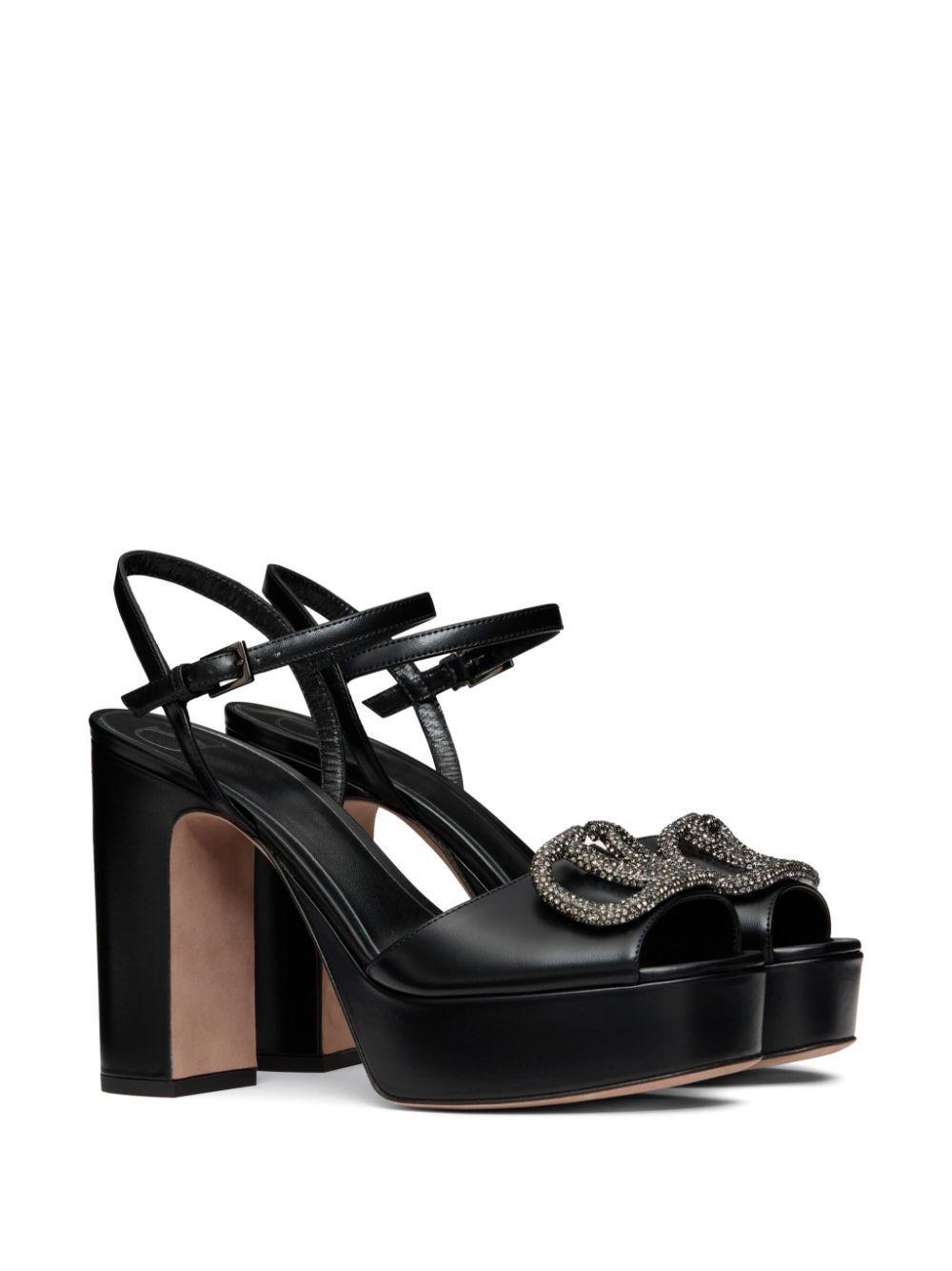 VALENTINO GARAVANI Vlogo Patent Ankle-strap Platform Sandals In Nero Product Image