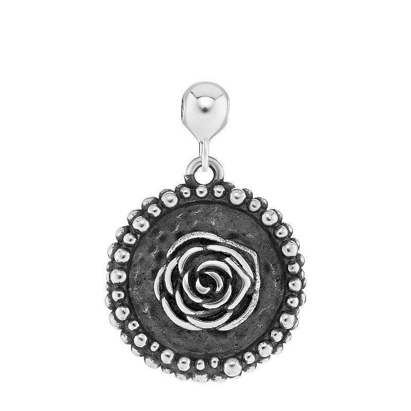 PRIMROSE Sterling Silver Polished Oxidized Rose Disc Sliding Charm, Womens Product Image