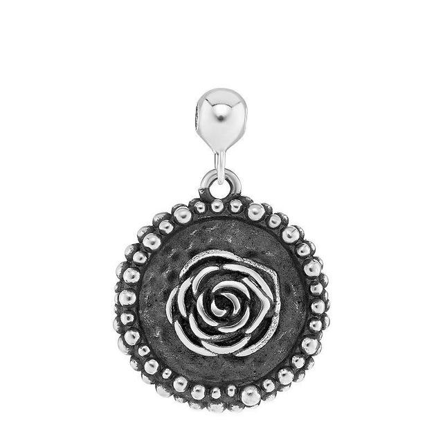 PRIMROSE Sterling Silver Polished Oxidized Rose Disc Sliding Charm, Womens Product Image