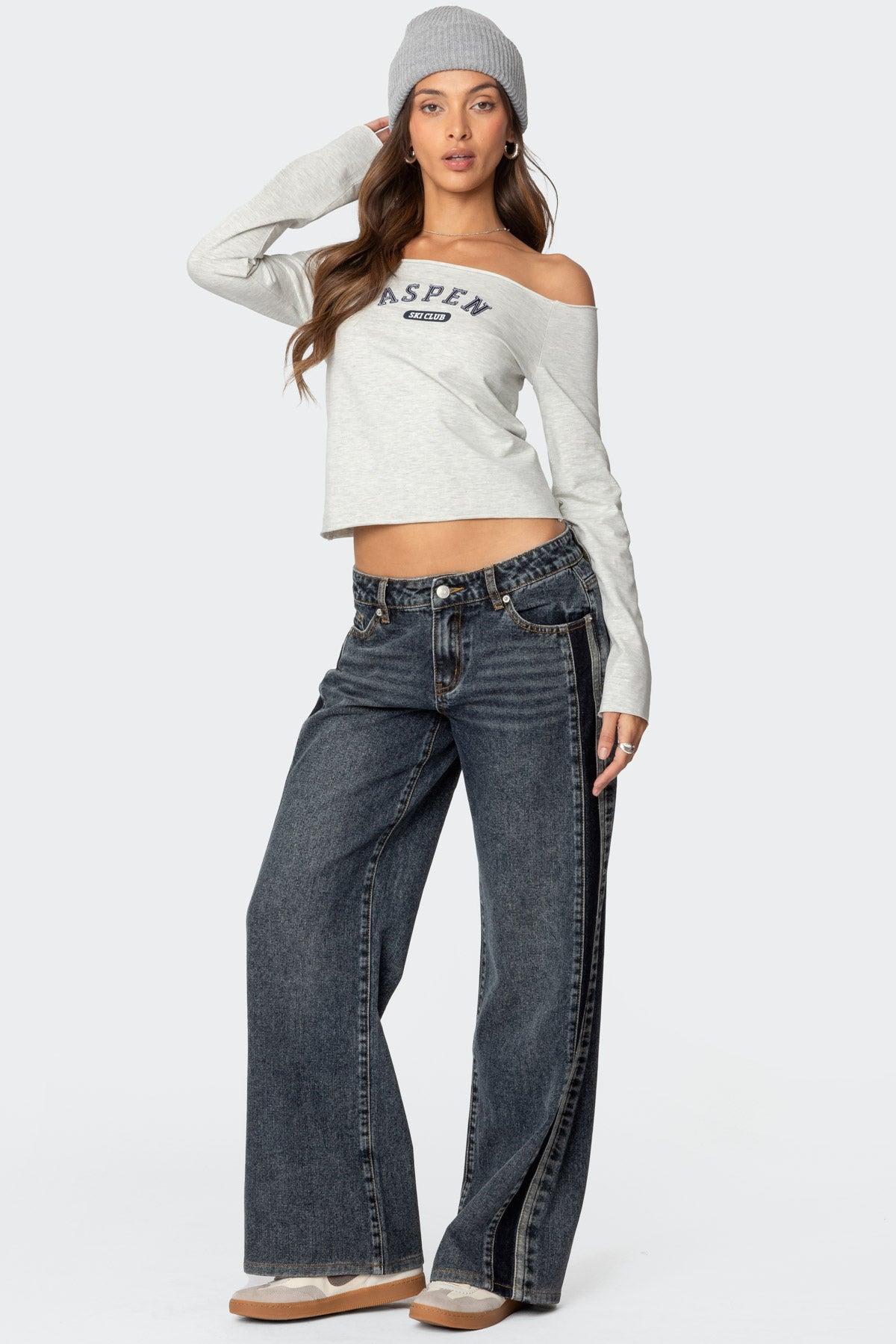 Contrast Panel Low Rise Jeans Product Image