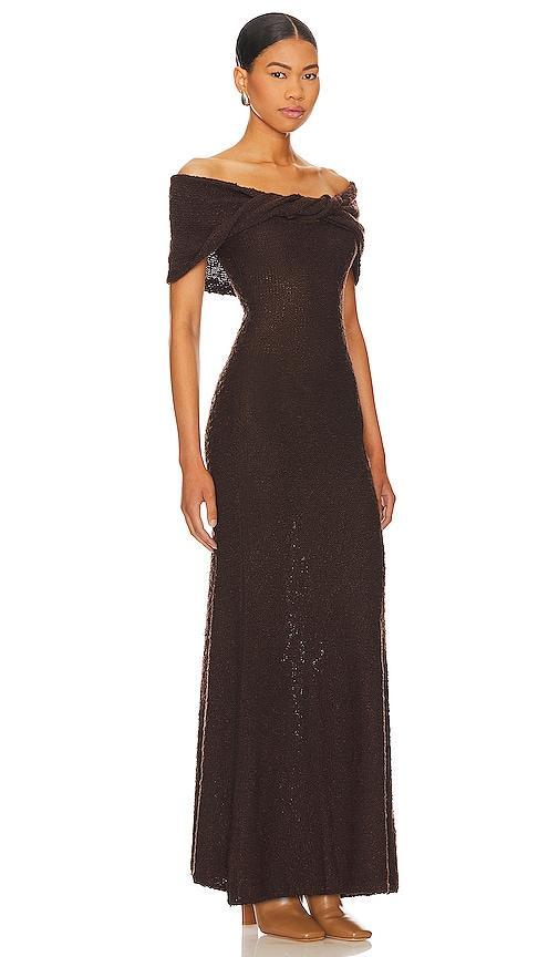 LPA Caley Maxi Dress in Chocolate. Size S, XL. Product Image