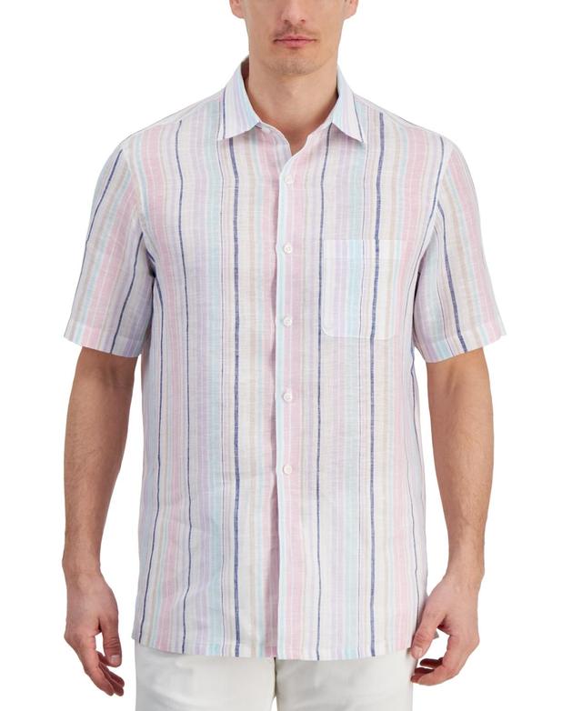 Club Room Mens Dart Striped Short-Sleeve Linen Shirt, Created for Macys Product Image