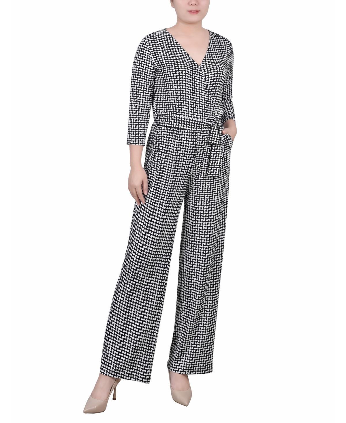 Ny Collection Petite Short 3/4 Sleeve Belted Wide Leg Jumpsuit Product Image