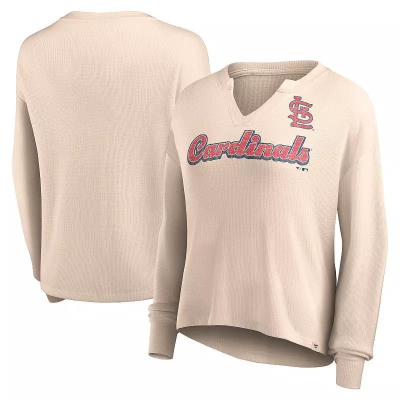 Womens Fanatics Branded Cream St. Louis Cardinals Go For It Waffle Knit Long Sleeve Notch Neck T-Shirt Product Image